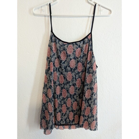 Maeve Anthropologie Strap Tank Top Blouse Size M Navy Red Floral Shimmer Ribbed - Picture 4 of 4